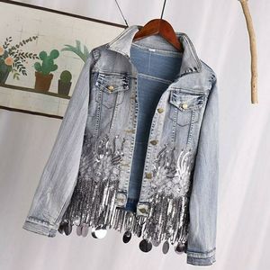 Beaded Sequin Tassel Embroidery Denim Jean Jacket
